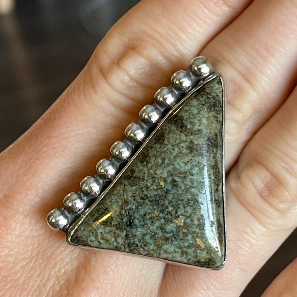 Vintage Chrysocolla Sterling Silver Triangle Statement Ring
